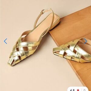 Gold Woven Slingback Flats - Women